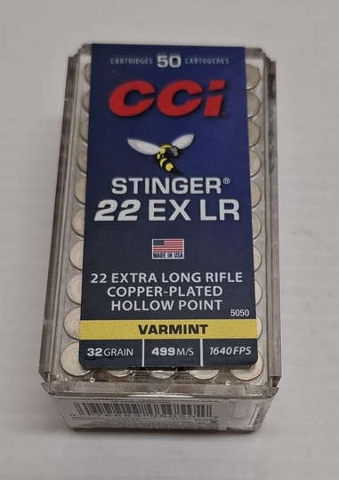 CCI  Stinger 22 EX LR Copper-Plated Holllow Point 2,07g / 32gr (50kpl rasia) .22 LR
