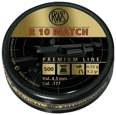 RWS R10 Match Premium Line 0,53g / 8,2gr 4,49 mm ilmakiväärinluoti (500 kpl rasia) RWS R10 Match Premium Line 0,53g / 8,2gr 4,49 mm ilmakiväärinluoti (500 kpl rasia)