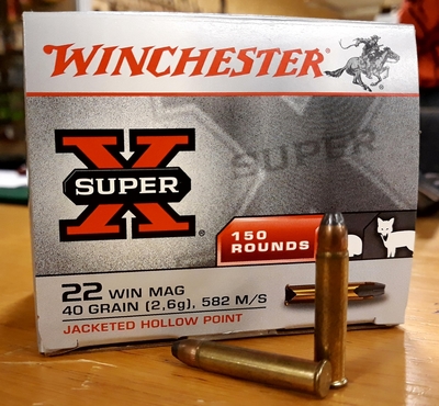 Winchester 22 Mag Super-X  JHP 2,6g/40gr, 582m/s 150kpl rasia