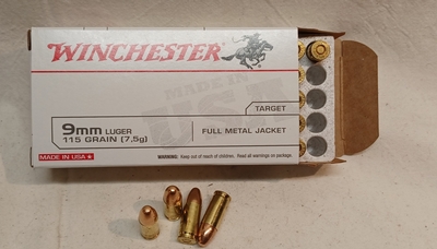 Winchester 9mm FMJ 115gr/7,5 g  50 kpl/rasia 